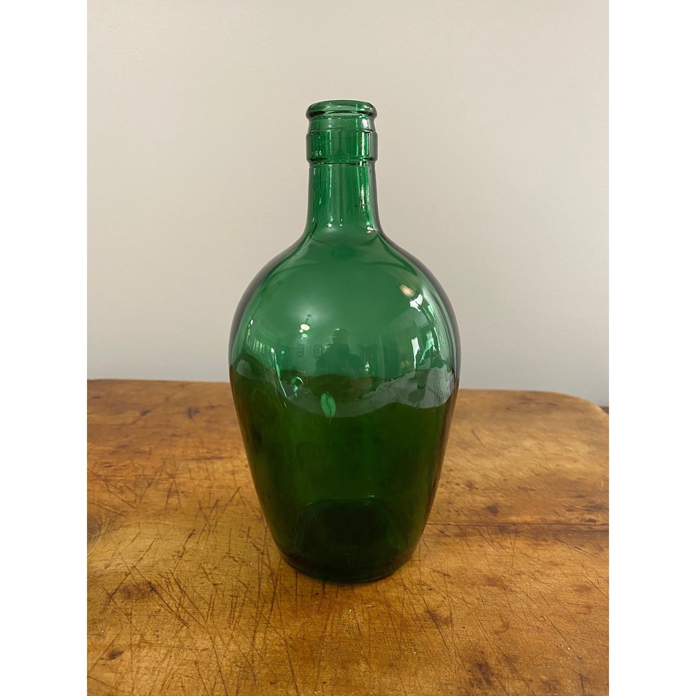 Vintage Emerald Green‎ Glass Carboy Bottle Rounded Teardrop Vase Embossed